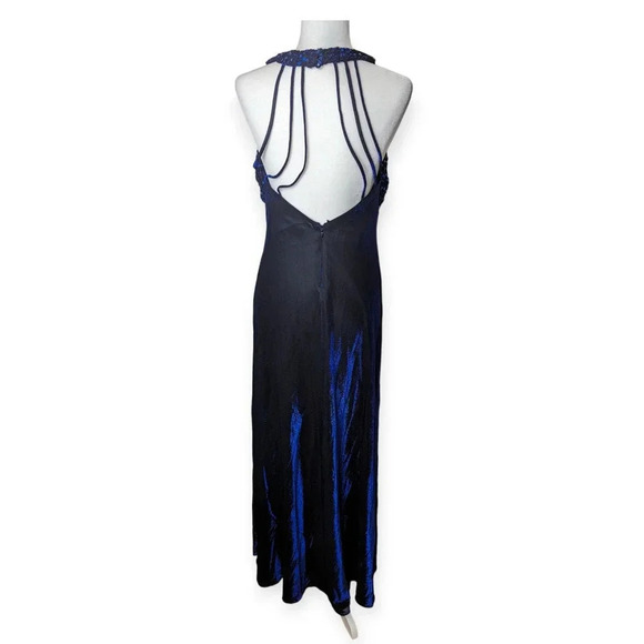 Y2K Prom Dress Iridescent Blue Sparkly Strappy Floor-Length Formal Gown 2000s - Picture 10 of 12